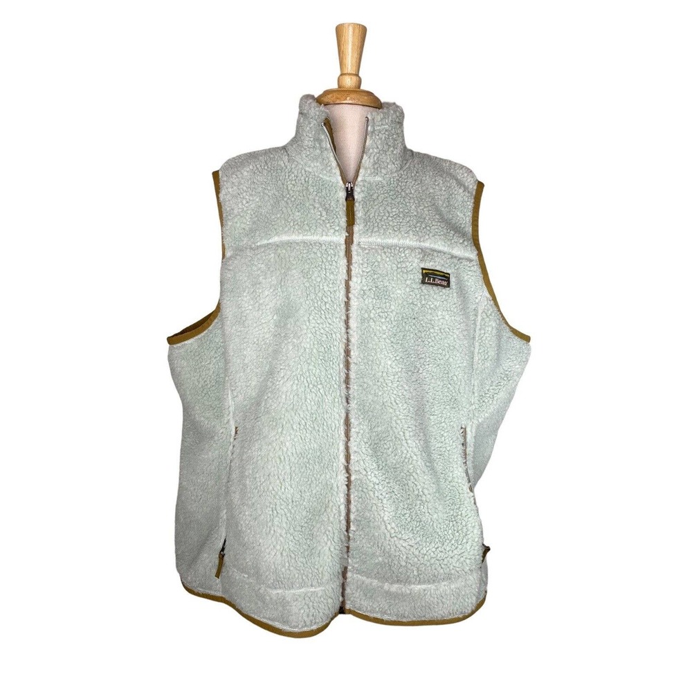 LL BEAN Aqua Light Brown Mountain Pile Sherpa Fleece Vest 3X Plus Womens #511194